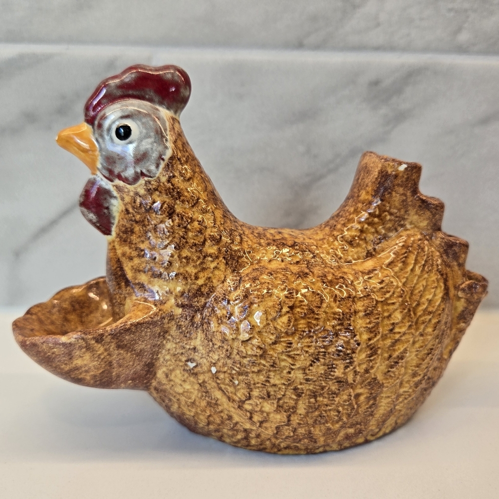 Vintage Ceramic Rooster Figurine‎ Drip Glaze Farmhouse Kitchen Decor Small